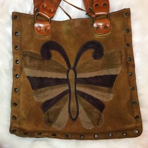 DOLCE & GABBANA  BROWN SUEDE BUTTERFLY SHOULDER BAG